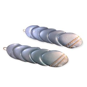 New 1970’s Vintage French Barrette Pair in Blue & Gold, Deadstock